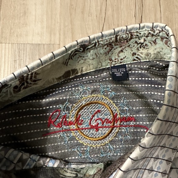 Robert Graham Cotton Diamond Pattern Blue/Gray Button Up Dress Shirt - SZ 2XL - Picture 2 of 4